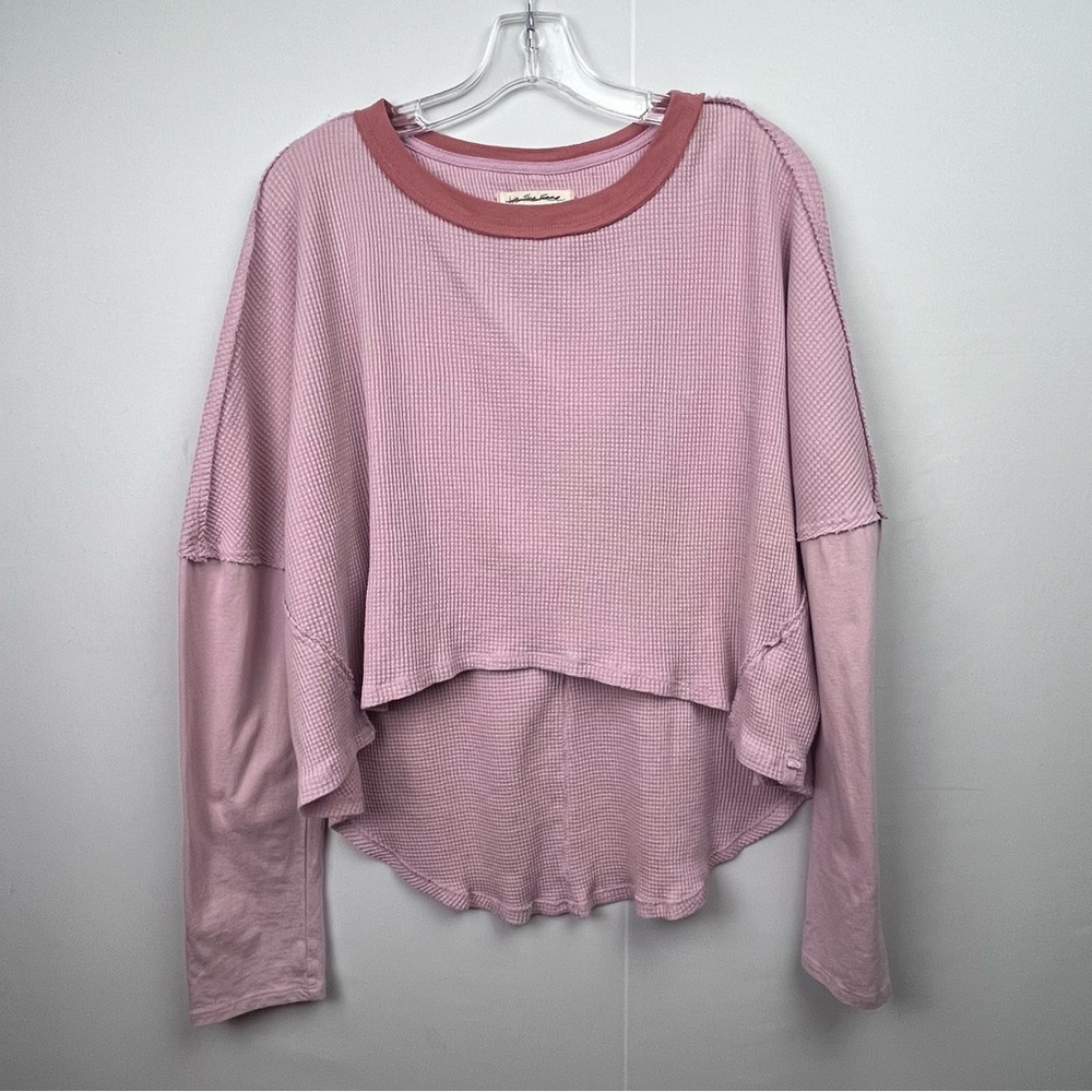 We The Free | Free People Waffle Knit Thermal Hi‑Low Top Small Oversized